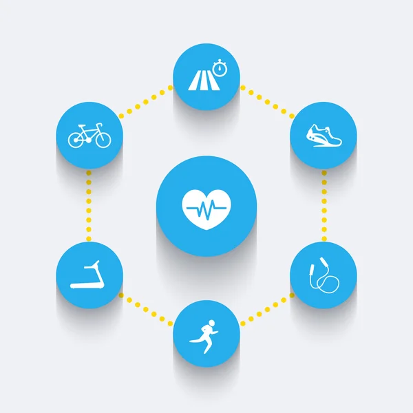 Aspects of cardio training, round blue icons, infographics elements, vector illustration — Stock Vector
