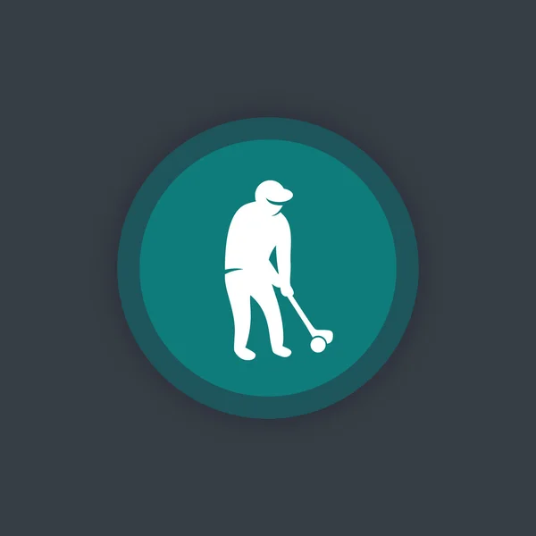 Golf icon, pictogram, golfspeler, golfer ronde groene pictogram, vector illustratie — Stockvector