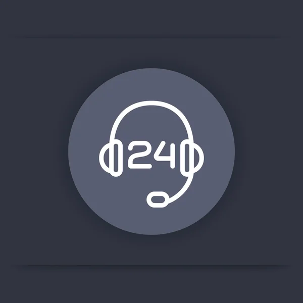 Icono de la línea de auriculares, auriculares, call center, soporte técnico, póngase en contacto con nosotros, 24 servicio de soporte redondo icono plano, ilustración de vectores — Vector de stock