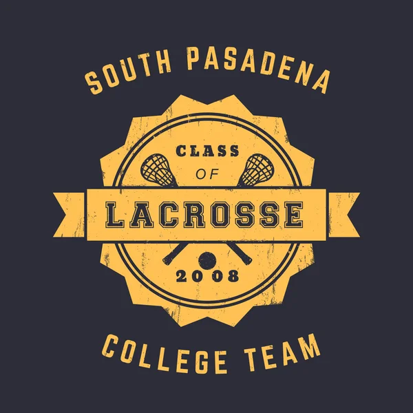 Equipo de lacrosse, insignia vintage, emblema, diseño de camiseta de lacrosse, impresión, ilustración vectorial — Vector de stock
