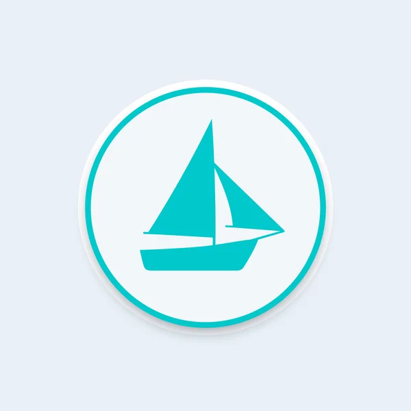 Ícone de veleiro em forma redonda, barco com pictograma de vela, ilustração vetorial — Vetor de Stock