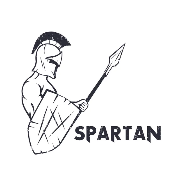 Spartanischer Krieger mit Speer und Schild isoliert auf weißem, antiken Krieger im Helm mit Hecht, Vektorillustration — Stockvektor