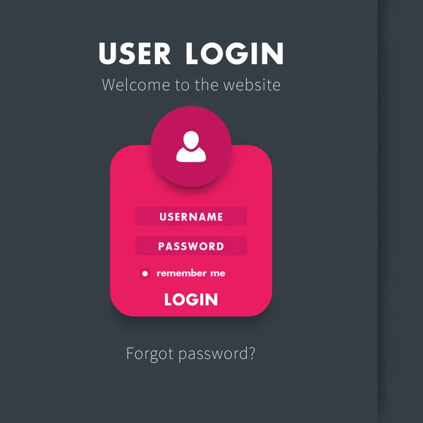 User Login window concept, página de inicio de sesión para el sitio web en rojo y gris oscuro, ilustración vectorial — Vector de stock