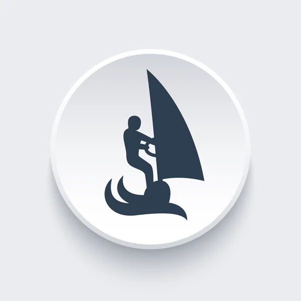 Windsurfen pictogram, windsurfer vector teken, man op de surfplank met zeil, vectorillustratie — Stockvector