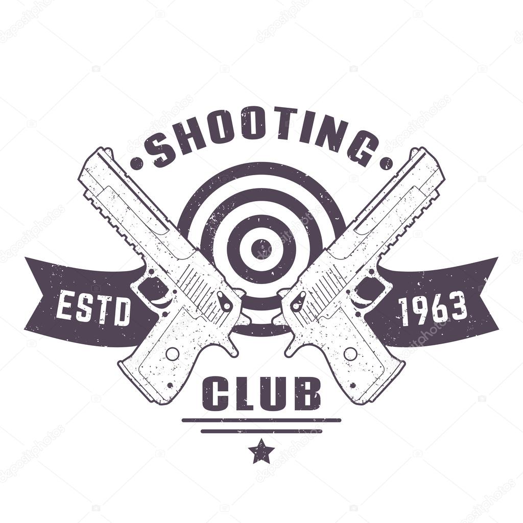 Shooting club logo, vintage emblem, sign with two pistols, vector