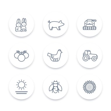 Farm, ranch line icons set, vector illustration