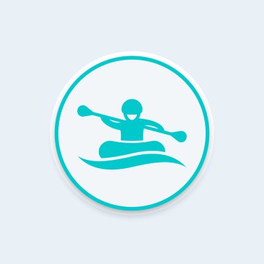 Rafting simgesi, tekne, oarer, kürek, yuvarlak şekil rafting tur simgesi, vektör illüstrasyon