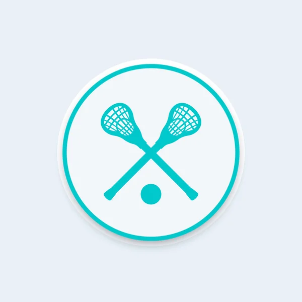 Icona di lacrosse, segno, bastoncini di lacrosse e pittogramma vettoriale a sfera, icona a forma rotonda, illustrazione vettoriale — Vettoriale Stock