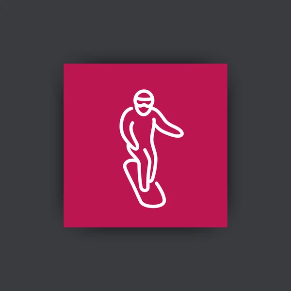 Snowboarden pictogram, man op snowboard teken, vierkante lijn pictogram, vectorillustratie — Stockvector