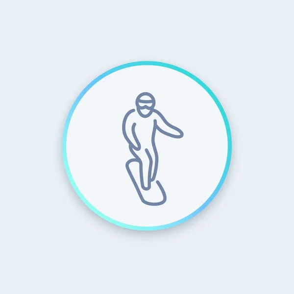 Snowboard Line Symbol, Mann auf Snowboard lineares Piktogramm, rundes stilvolles Symbol, Vektorillustration — Stockvektor