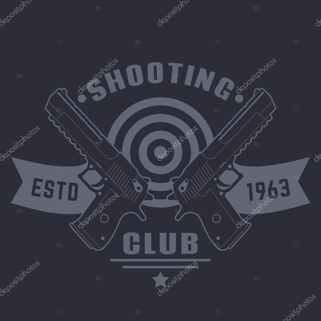 Shooting club logo, vintage emblem with two pistols, vector illustration