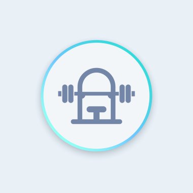 Halter simgesi ile Gym ağırlık tezgah, spor salonu tezgah vektör işareti, yuvarlak şık simge, vektör illüstrasyon