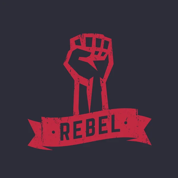 Rebelde, diseño de camiseta, estampado, rojo sobre oscuro, puño en alto en protesta, ilustración vectorial — Archivo Imágenes Vectoriales