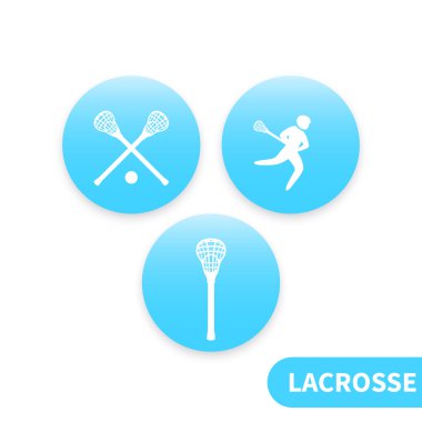 Lacrosse, Lakros sopa, crosse, yuvarlak mavi kutsal kişilerin resmi, vektör çizim