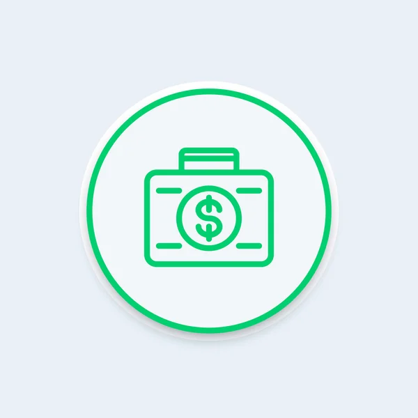 Icône d'investissement, banque, investisseur, valise avec icône d'argent sur forme ronde, illustration vectorielle — Image vectorielle