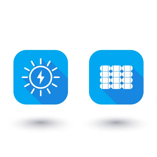 Napenergia, solar panel, kék lapos ikonok, vektor illusztráció — Stock Vector