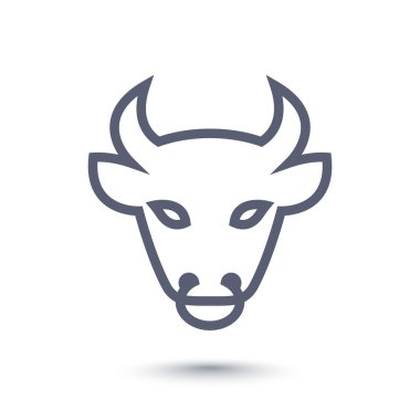 boğa kafası simgesi, öküz baş anahat, çizgi piktogram beyaz izole, vektör illüstrasyon