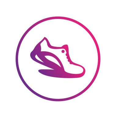 Çalışan simgesi, logo öğesi, beyaz üzerinde daire içinde koşu ayakkabısı, vektör çizim