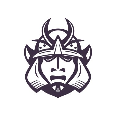 Samuray kaskı, samuray savaşçısı tarafından giyilen Japon yüz zırhı, beyaz üzerine izole edilmiş Japon geleneksel dövüş maskesi, vektör çizimi