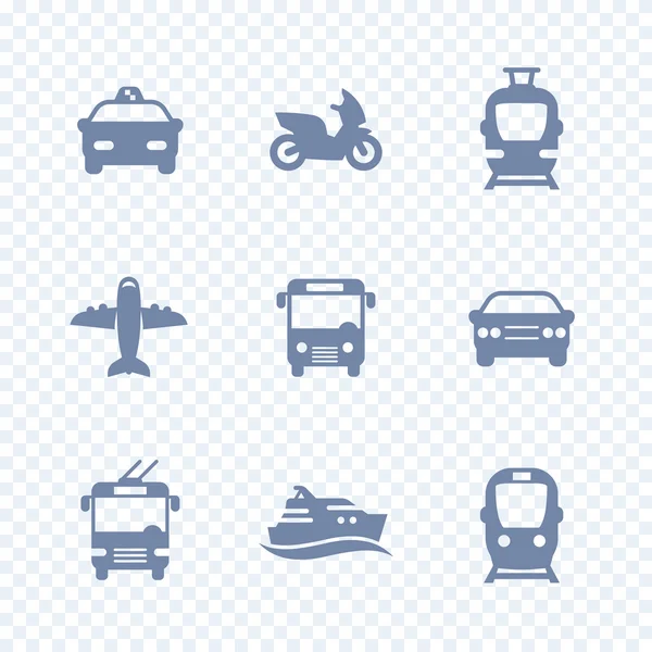 Iconos de transporte de pasajeros, transporte público, metro, coche, taxi, avión, barco, iconos aislados simples, ilustración vectorial — Archivo Imágenes Vectoriales