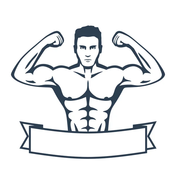 Ποζάρισμα αθλητής, ισχυρή bodybuilder, άνθρωπος απομονώνεται σε λευκό, απεικόνιση διάνυσμα — Διανυσματικό Αρχείο