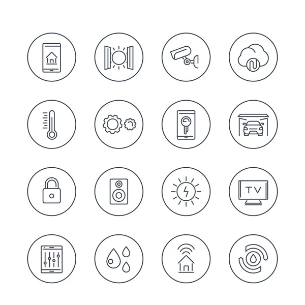 Smart house technology system line icons in circles, home automation control system, smart house pictogram, vector illustration — Stock Vector