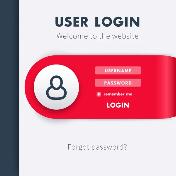 Usuario Login plantilla de ventana, página de inicio de sesión para el sitio web en rojo y azul, ilustración vectorial — Vector de stock