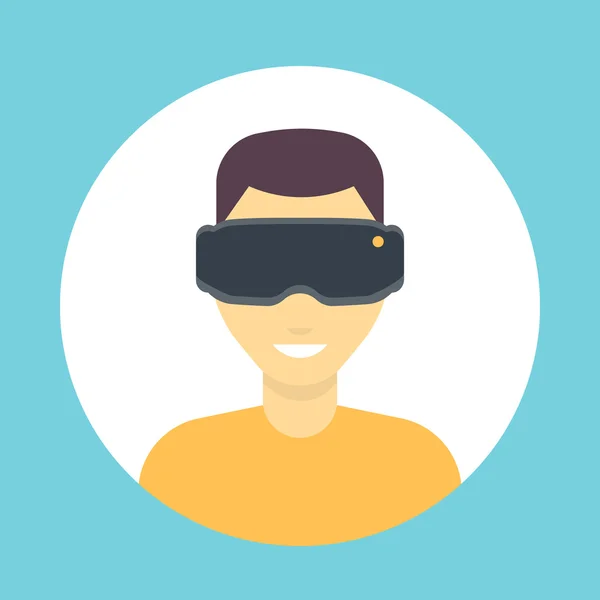Ícone de óculos VR, fone de ouvido de realidade virtual, homem em óculos de realidade virtual Ícone plano, ilustração vetorial —  Vetores de Stock