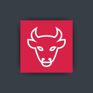 boğa kafası simgesi, öküz baş anahat, lineer piktogram, vektör illüstrasyon