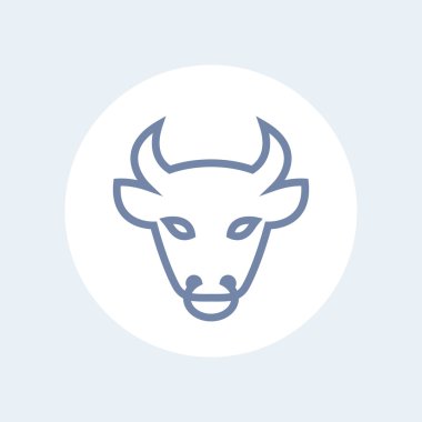 boğa baş çizgisi simgesi, anahat, beyaz, vektör illüstrasyon izole