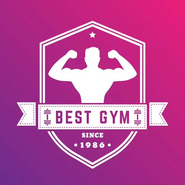 Meilleur logo vintage gymnase, insigne blanc avec athlète posant, illustration vectorielle — Image vectorielle