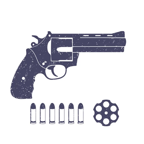 Kompaktowy rewolwer, pistolet, butli rewolweru, kaseta, kule, pistolet na białym tle na biały, ilustracja wektorowa — Wektor stockowy
