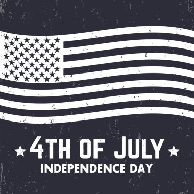 4 Temmuz Bağımsızlık günü ABD, Amerikan bayrağı, beyaz karanlık, vatansever işaretiyle illüstrasyon vektör