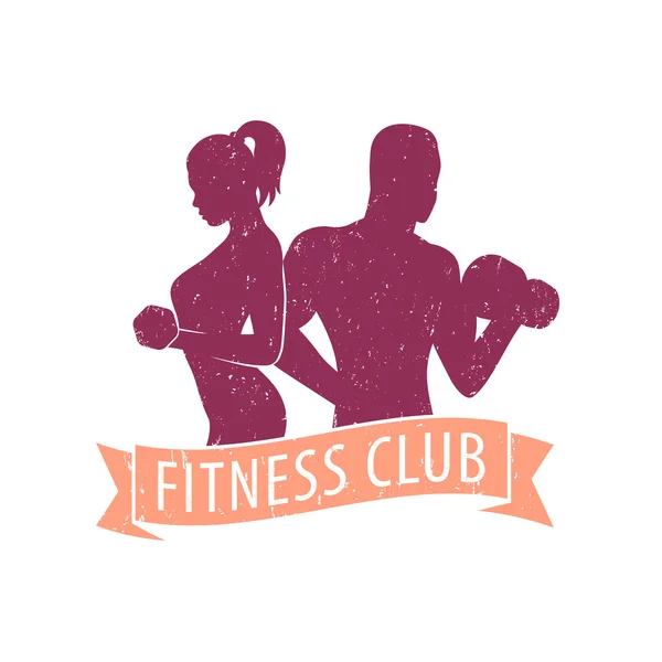 Fitness club logo met poseren atletische meisje en man op wit — Stockvector