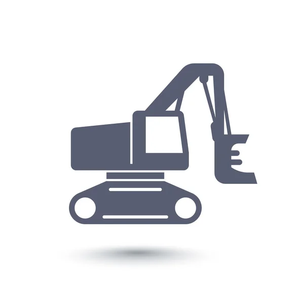 Forest harvester pictogram, track feller buncher, hout oogsten machine op wit, vectorillustratie — Stockvector