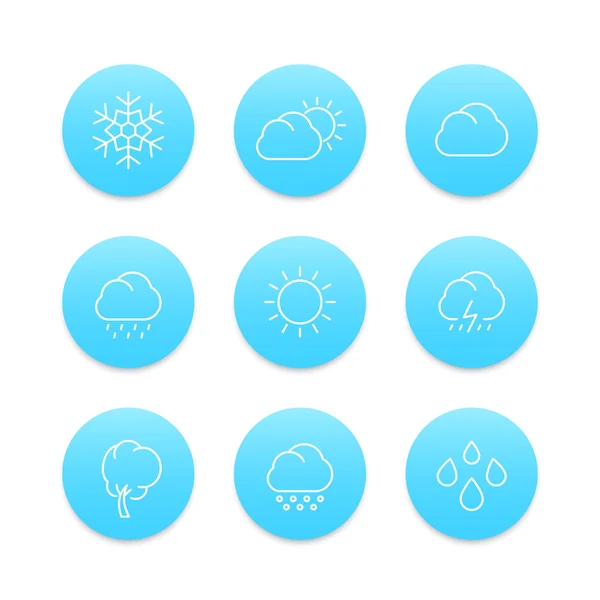 Symbole der Wetterlinie, Regen, Schneeflocke, Hagel, Wind, Sonne, Schnee, Vektorillustration — Stockvektor