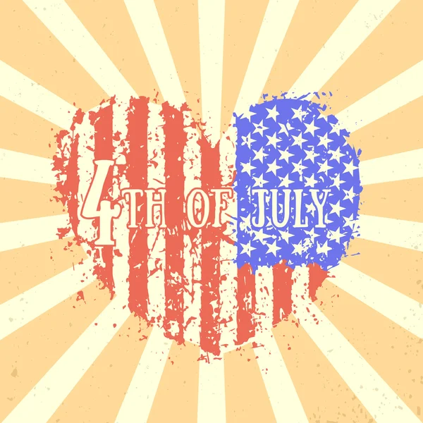 4 de julio, Día de la Independencia en Estados Unidos, corazón con bandera americana, signo patriótico, ilustración vectorial — Vector de stock