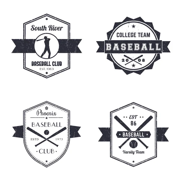 Beyzbol kulübü, takım vintage logo, rozetleri, yarasa, çapraz beyzbol sopaları ve topu, vektör çizim ile beyzbol oyuncusu — Stok Vektör