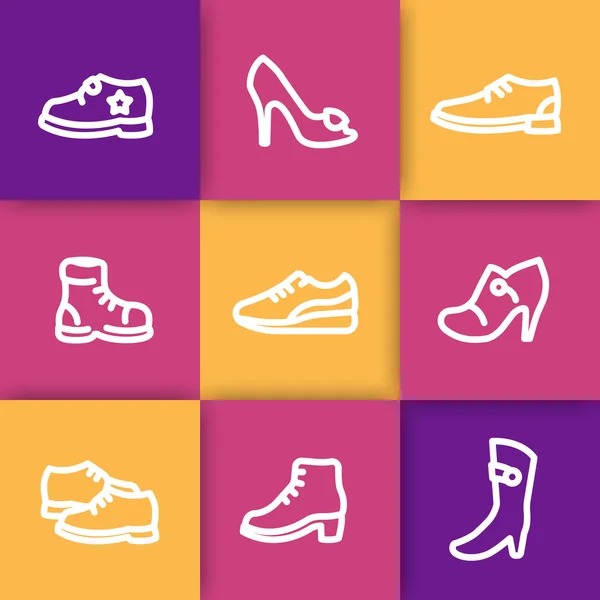 Shoes line icons, heels, boots, trainers, thick outline, vector illustration — Stock Vector