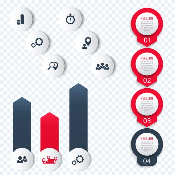 Verticale tijdlijn, elementen voor infographics, iconen, 1, 2, 3, 4, stap etiketten, grafiek, vector illustratie — Stockvector