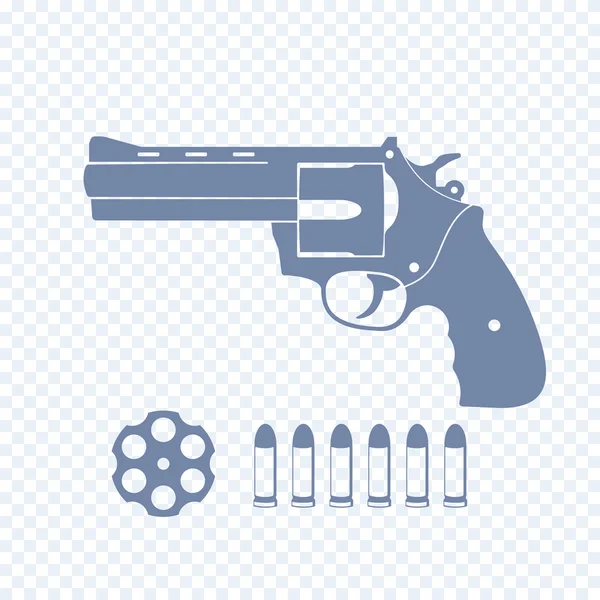 Revólver compacto, pistola, cilindro, cartucho, balas, ilustração vetorial —  Vetores de Stock