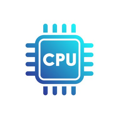 Cpu simgesi, merkezi işlem birimi, beyaz üzerinde işlemci, vektör çizimi