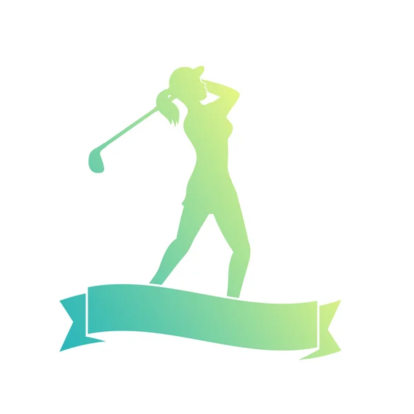 Kadın golf oyuncusu, golfçü sallanan golf kulübü silueti, vektör illüstrasyon — Stok Vektör
