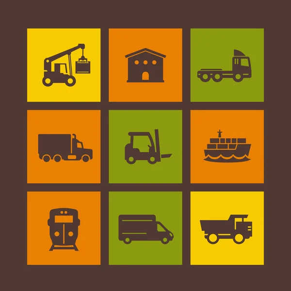 Transport, Logistik-Symbole auf Quadraten, Vektorillustration — Stockvektor