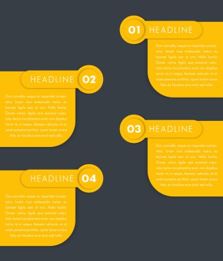 1,2,3,4, adım etiketleri, zaman çizelgesi şablonu, infographics tasarım elemanları, gri, sarı illüstrasyon vektör