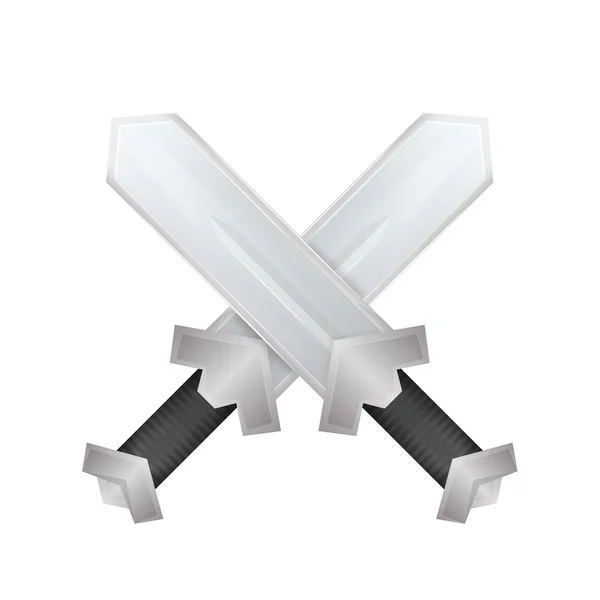 Epées de dessin animé croisées sur blanc, éléments pour le jeu, illustration vectorielle — Image vectorielle