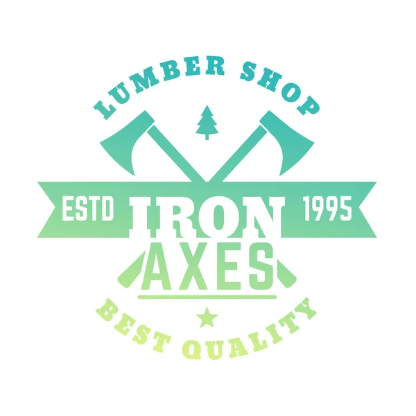 Logotipo de la tienda de madera, logotipo con ejes de leñadores en blanco, ilustración vectorial — Archivo Imágenes Vectoriales