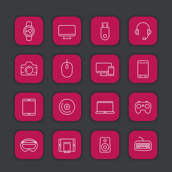 Moderne gadgets lijn iconen, omtrek, trendy apparaten, vector illustratie — Stockvector
