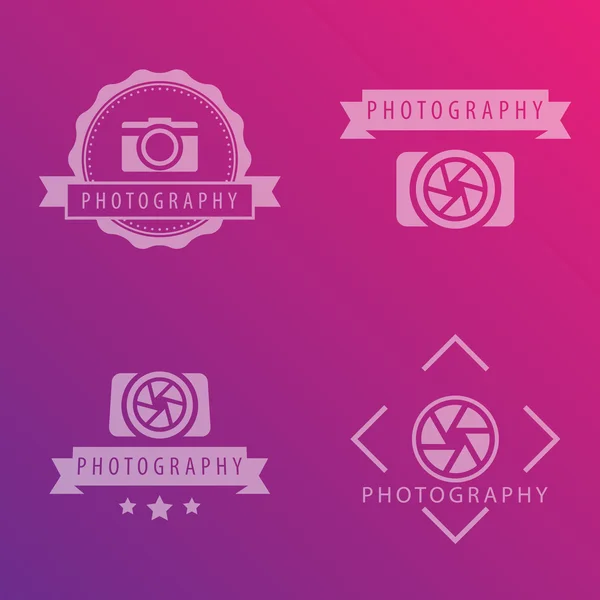 Fotografía, cámara, logotipo del fotógrafo, emblemas, insignias, signos, ilustración vectorial — Vector de stock