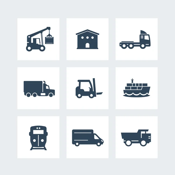 Transport, logistiek pictogrammen op wit, vectorillustratie — Stockvector